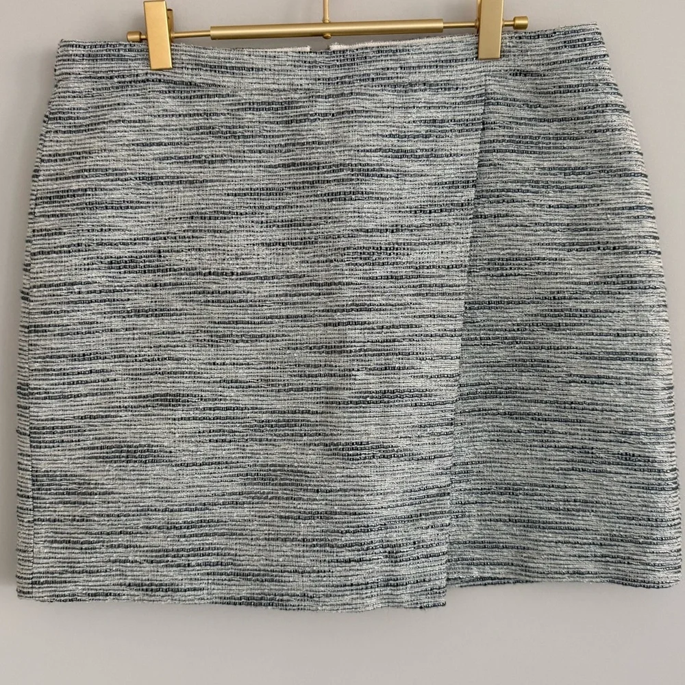 J Crew Textured Tweed Flap Mini Skirt Black Silver 10